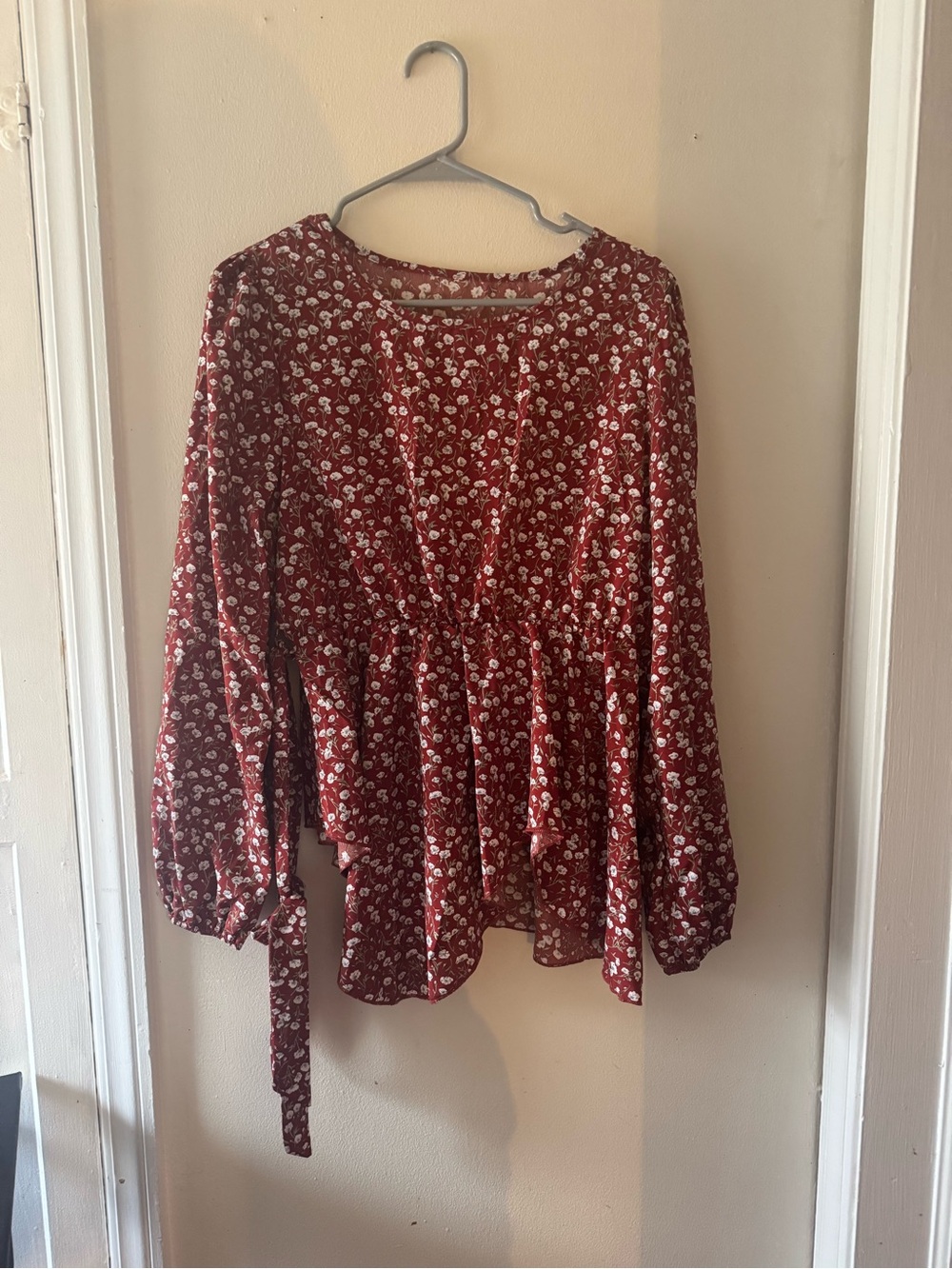 SHEIN Red Floral Peplum Blouse